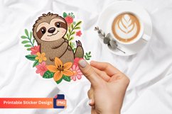 Floral Sloth Summer Sticker, Summer Sloth Sticker Product Image 1