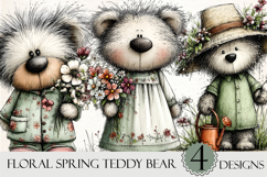Floral Spring Teddy Bear Clipart Product Image 1