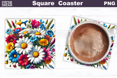 Wildflowers Square Coaster | Daisy Flowers Square Coaster Product Image 1
