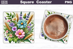 Wildflowers Square Coaster | Flowers Square Coaster Product Image 1