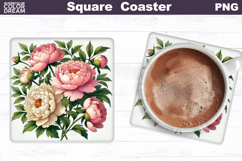 Peony Square Coaster | Flowers Square Coaster Product Image 1