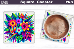 Tropical Flowers Square Coaster | Flowers Square Coaster Product Image 1