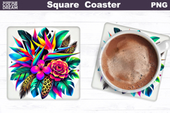 Tropical Flowers Square Coaster | Flowers Square Coaster Product Image 1