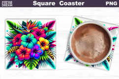 Tropical Flowers Square Coaster | Flowers Square Coaster Product Image 1