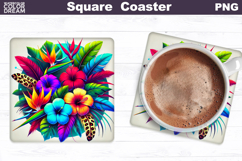 Tropical Flowers Square Coaster | Flowers Square Coaster Product Image 1