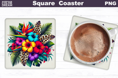Tropical Flowers Square Coaster | Flowers Square Coaster Product Image 1