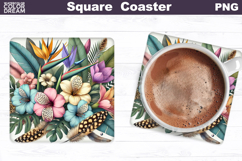 Tropical Flowers Square Coaster | Flowers Square Coaster Product Image 1