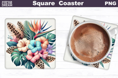 Tropical Flowers Square Coaster | Flowers Square Coaster Product Image 1