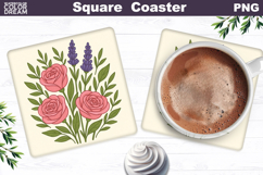 Pink Roses Square Coaster | Lavender Sublimation Product Image 1
