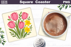 Tulips Square Coaster | Daffodil Spring Floral Sublimation Product Image 1