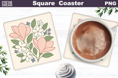 Pink Magnolia Square Coaster | Spring Floral Sublimation Product Image 1