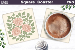 Pastel Roses Square Coaster | Pink Floral Sublimation Product Image 1