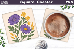 Asters Square Coaster | Buttercups Sublimation Product Image 1