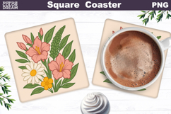 Daisies Square Coaster | Yellow Buttercups Sublimation Product Image 1