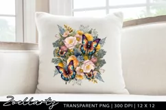 Flowers PNG Sublimation Floral Butterflies Clipart PNG JPG Product Image 3