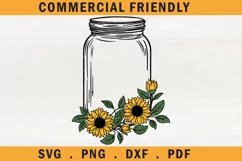 Floral mason jar svg,flower mason jar,sunflower mason jar Product Image 1