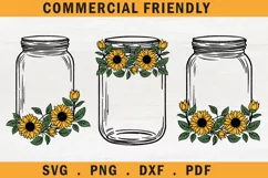 Floral mason jar svg,flower mason jar,sunflower mason jar Product Image 1