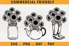 Sunflower teapot svg,kitchen sunflower bouquet in boots svg Product Image 1