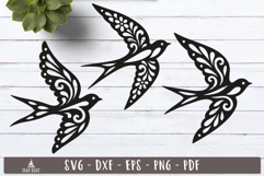 Floral Swallow Birds SVG Martin Silhouette 