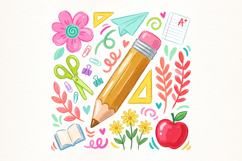 Floral Teacher Pencil PNG Product Image 1