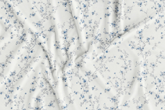 Set of elegant blue Floral Toile de Jouy seamless patterns with delicate hand-drawn flowers and vintage botanical branches, shown on fabric, packaging, wallpaper, and fashion mockups; includes JPG, PNG, AI, EPS, SVG, PAT files.