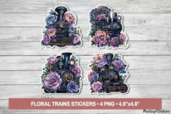 Train Stickers, Floral Travel Print and Cut, Clipart PNG Product Image 1