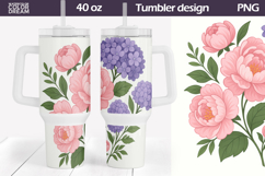 Peony and Hydrangea Tumbler Wrap | 40 oz Floral Sublimation Product Image 1