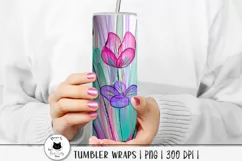 abstract floral wrap with tulips shown on a tumbler
