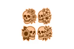 4x Floral Skulls Studs Earrings, Laser Cut SVG Templates Product Image 2