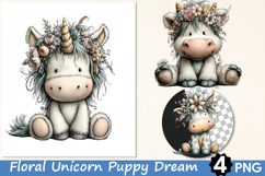 Floral Unicorn Puppy Dream Clipart Product Image 1