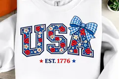 Floral USA est 1776 png, patriotic coquette bow shirt Product Image 1