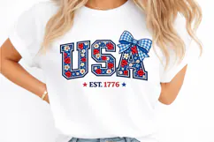 Floral USA est 1776 png, patriotic coquette bow shirt Product Image 2