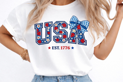 Floral USA est 1776 png, patriotic coquette bow shirt Product Image 3
