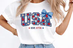 Floral USA est 1776 png, patriotic coquette bow shirt Product Image 3