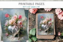 floral heart valentine decor, junk journal Product Image 1