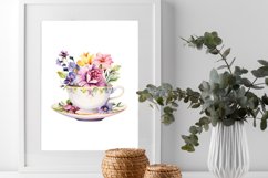Floral Vintage Teacup Watercolor Clipart Bundle Product Image 2