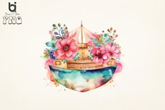 Floral Boho Boat Ship Watercolor Sublimation Designs Product Image 3
