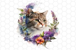 Floral Watercolor Cat Clipart Cat Sublimation