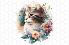 Floral Watercolor Cat Clipart Cat Sublimation