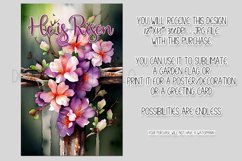 Floral Easter Cross He is Risen Garden Flag Sublimation, d1 Product Image 2