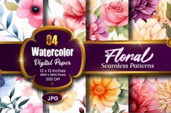 Floral Watercolor Digital Paper, Floral Sublimation Product Image 1