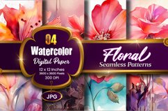 Floral Watercolor Digital Paper, Floral Sublimation Product Image 1
