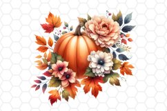 Floral Watercolor Fall Pumpkin Clipart Sublimation PNG