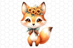 Floral Watercolor Fox Clipart Fox PNG Design