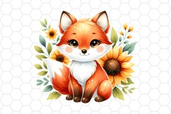 Floral Watercolor Fox Clipart Fox PNG Design