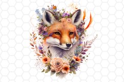 Floral Watercolor Fox Clipart Sublimation