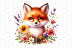 Floral Watercolor Fox Clipart Sublimation PNG