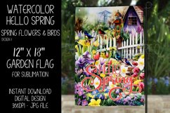 Hello Spring Garden Flag Sublimation Design, Flowers &amp; Birds Product Image 1
