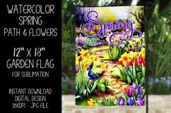Spring Garden Flag Sublimation Design, Walkway and Flowers Product Image 1