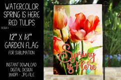 Spring Garden Flag Sublimation Design, Watercolor Red Tulips Product Image 1